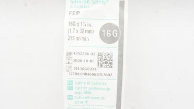 Braun 4252586-02 Introcan Safety IV Cath. 16G x 1-1/4inch 215ml/min